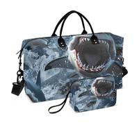 Borsone da viaggio, con squalo feroce che si ricaricano verso la fotocamera, borsa da palestra con borsa portaoggetti, borsa per la notte, per uomini e donne, viaggi, sport, yoga, Multicolore, Taglia