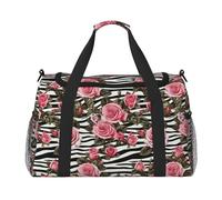 Borsone da viaggio con stampa a righe zebrate e rose, ampio spazio, 50 x 33 x 25,9 cm, elegante borsa per palestra