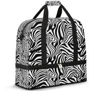 Borsone da viaggio con stampa a righe zebrate per donne e uomini, borse per la notte per il fine settimana, pieghevole, separato da bagnato, 47 l, per sport, palestra, yoga, Colore, 47 L, Organizer