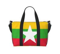 Borsone da viaggio con stampa bandiera del Myanmar, borsone da allenamento, borsa a tracolla per la notte, borsa da weekender per donne e uomini, nero, Taglia unica
