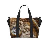 Borsone da viaggio con stampa carlino, leggero, impermeabile, spazioso borsone da palestra e da viaggio per uomini, donne e ragazzi, Bussola e Vecchie Carte Nautiche, Taglia unica, Borsone da viaggio