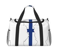 Borsone da viaggio con stampa con mappa della bandiera finlandese, borsa da palestra da donna, borsa da viaggio, borsa da viaggio, borsa organizer per la notte, nero, Taglia unica