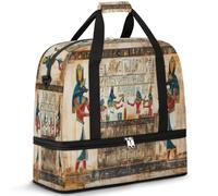 Borsone da viaggio con stampa dell'antico Egitto per donne e uomini borse da notte per il fine settimana pieghevole separato da bagnato borsa tote da 47 litri per sport palestra yoga, Colore, 47 L,