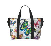 Borsone da viaggio con stampa di aeroplani della Seconda Guerra Mondiale, leggero, impermeabile, borsa da palestra e da viaggio per uomini, donne e ragazzi, Farfalle colorate con motivo floreale