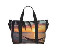 Borsone da viaggio con stampa di amaca da spiaggia e tramonto in cocco, leggero, impermeabile, spazioso borsone da palestra e da viaggio per uomini, donne e ragazzi, Coconut Beach - Amaca al tramonto