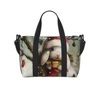 Borsone da viaggio con stampa di amaca da spiaggia e tramonto in cocco, leggero, impermeabile, spazioso borsone da palestra e da viaggio per uomini, donne e ragazzi, Coniglietto di Natale, Taglia