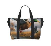 Borsone da viaggio con stampa di anatre selvatiche che volano da caccia al lago, borsone da uomo e donna, grande borsa da palestra resistente all'acqua con tracolla