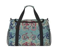 Borsone da viaggio con stampa di biciclette in stile cartone animato, per uomini e donne, grande borsa sportiva da palestra con tracolla per viaggi, fine settimana, pesca, caccia
