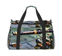 Borsone da viaggio con stampa di canna da pesca, borsa da viaggio per donne e uomini, borsa da palestra, Nero , Taglia unica