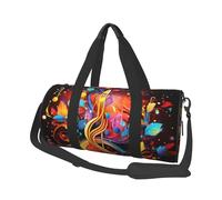 Borsone da viaggio con stampa di chiave di musica colorata, con tasca e cinturino regolabile, grande borsa da palestra alla moda per donne e uomini, nero, taglia unica, alla moda, nero, taglia unica,