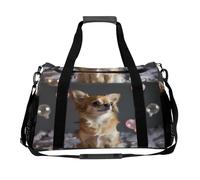 Borsone da viaggio con stampa di chihuahua con cuori, bolle, borsa a tracolla per donne e uomini