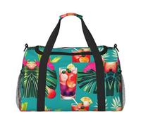 Borsone da viaggio con stampa di cocktail tropicali per la notte, borsa da viaggio per donne e uomini, borsa da palestra, Nero , Taglia unica
