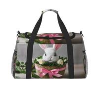 Borsone da viaggio con stampa di coniglietto e rosetta, grande capacità, elegante, per attività all'aperto, nero, taglia unica
