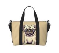 Borsone da viaggio con stampa di cuccioli di carlino con cartoni animati, borsone da viaggio, borsone da allenamento, borsa a tracolla per la notte, borsa da weekender, per donne e uomini, nero,