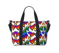 Borsone da viaggio con stampa di cuori colorati arcobaleno Gay Pride da donna, borsa leggera da portare a mano, borsa per oggetti personali, Nero , Taglia unica