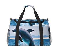 Borsone da viaggio con stampa di delfini che saltano su, borsa da viaggio, borsa a tracolla per weekender, borsa sportiva da palestra per uomini e donne