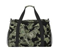 Borsone da viaggio con stampa di denaro con segno del dollaro ampio spazio elegante con cerniera impermeabile per aeroplano palestra