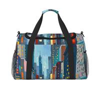 Borsone da viaggio con stampa di dipinti di New York, per uomini e donne, borsa da viaggio pieghevole e spaziosa borsa da viaggio per riporre articoli da toeletta, articoli personali, nero, L, Nero