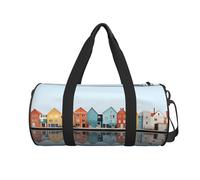 Borsone da viaggio con stampa di diverse case sull'isola, borsa da viaggio carina borsa da weekender, grande, borsa da palestra per viaggi di lavoro, Nero , Taglia unica