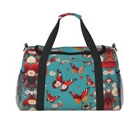 Borsone da viaggio con stampa di farfalle volanti tra fiori e galline, borsa da viaggio per donne e uomini, bagaglio da palestra, Nero , Taglia unica