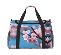 Borsone da viaggio con stampa di fiori di ciliegio rosa, borsa da viaggio per donna e uomo borsa da palestra bagaglio da portare avanti, Nero , Taglia unica