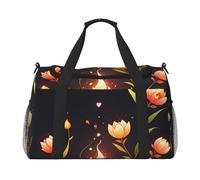 Borsone da viaggio con stampa di fiori di fuoco e cuore, per uomini e donne, borsa da viaggio pieghevole e spaziosa borsa da viaggio per riporre articoli da toeletta, articoli personali, nero, L, Nero