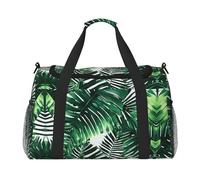 Borsone da viaggio con stampa di foglie di banana tropicale e palma da viaggio borsa da viaggio per donna uomo palestra bagaglio da portare avanti, Nero , Taglia unica