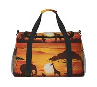 Borsone da viaggio con stampa di formule, teoria, lezione di matematica, grande capacità, bagaglio a mano, borsa per il fine settimana per donne e uomini, Elefante e giraffa al tramonto, One Size