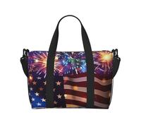 Borsone da viaggio con stampa di fuochi d'artificio con bandiera americana 4 luglio, borsone da uomo e donna, grande borsa da palestra resistente all'acqua, borsa per il fine settimana con tracolla
