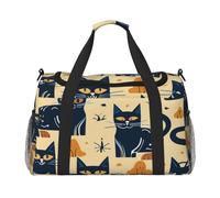 Borsone da viaggio con stampa di gatto misterioso per uomini e donne, borsa da viaggio pieghevole e spaziosa borsa da viaggio per riporre articoli da toeletta, articoli personali, nero, L, Nero , L