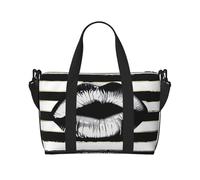 Borsone da viaggio con stampa di giornali HD, leggero, impermeabile, spazioso, per palestra e viaggi, per uomini, donne e ragazzi, Labbra stampate a strisce bianche e nere, Taglia unica, Borsone da