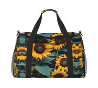 Borsone da viaggio con stampa di girasoli selvatici per la notte, borsa da viaggio per donne e uomini, borsa da palestra, Nero , Taglia unica