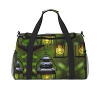 Borsone da viaggio con stampa di lucciole e lanterne, borsa da viaggio per donna e uomo, borsa da palestra, Nero , Taglia unica