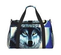 Borsone da viaggio con stampa di lupo sotto la luna, borsa da viaggio, borsa a tracolla per weekender, borsa sportiva da palestra per uomini e donne