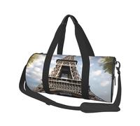 Borsone da viaggio con stampa di monumento di Parigi con Torre Eiffel e tasca e tracolla regolabile, grande borsa da palestra alla moda per donne e uomini, nero, taglia unica, alla moda, Nero , Taglia