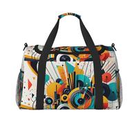 Borsone da viaggio con stampa di musica astratta per uomini e donne, borse da viaggio pieghevoli e spaziosa borsa da viaggio per riporre articoli da toeletta, articoli personali, nero, L, Nero , L