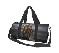 Borsone da viaggio con stampa di nave a vela in tempesta con tasca e cinturino regolabile, grande borsa da palestra alla moda per donne e uomini, nero, taglia unica, alla moda, nero, taglia unica,