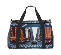Borsone da viaggio con stampa di New York City Weekender Pernottamento Borsa da viaggio per donne uomini palestra bagaglio a mano, Nero , Taglia unica