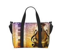 Borsone da viaggio con stampa di note musicali per pianoforte, violino, borsa da viaggio per donne, borsa leggera da portare a mano, borsa per oggetti personali, Nero , Taglia unica
