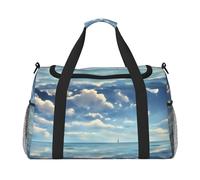 Borsone da viaggio con stampa di nuvole bianche sopra il mare, borsa a tracolla per weekender, borsa sportiva da palestra per uomini e donne