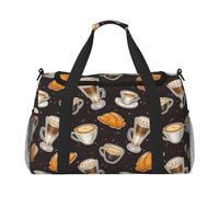 Borsone da viaggio, con stampa di pane e caffè, nero, borsone da viaggio per la notte, borsa da palestra per donne e uomini, borsa da viaggio per oggetti personali