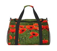 Borsone da viaggio con stampa di petali di papaveri e fiori, borsa da viaggio per donne e uomini, borsa da palestra, Nero , Taglia unica