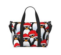 Borsone da viaggio con stampa di pinguini natalizi obliqui su tutta la mano, in poliestere, per donne e uomini, borsone da portare con sé, nero, taglia unica, Nero, One Size