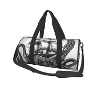 Borsone da viaggio con stampa di polpo e nave, con tasca e tracolla regolabile, grande borsa da palestra alla moda per donne e uomini, nero, taglia unica, alla moda, nero, taglia unica, alla moda,