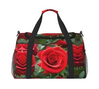 Borsone da viaggio con stampa di rose rosse, borsa da viaggio per donna e uomo, borsa da palestra, Nero , Taglia unica