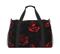 Borsone da viaggio con stampa di rose rosse e nere, elegante, con cerniera impermeabile, per aeroplano e palestra