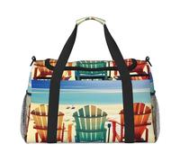 Borsone da viaggio con stampa di scene da spiaggia con sedie, ampio spazio elegante, con cerniera impermeabile, per aeroplano e palestra