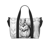 Borsone da viaggio con stampa di scoiattolo in stile cartone animato, weekender per donne, borsa da trasporto leggera, borsa per oggetti personali, Nero , Taglia unica