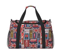 Borsone da viaggio con stampa di simboli dell'Inghilterra, elegante, con cerniera impermeabile, per aeroplano e palestra