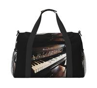 Borsone da viaggio con stampa di tasti di pianoforte con note musicali, ampio spazio, 50 x 33 x 25,9 cm, elegante borsa per palestra